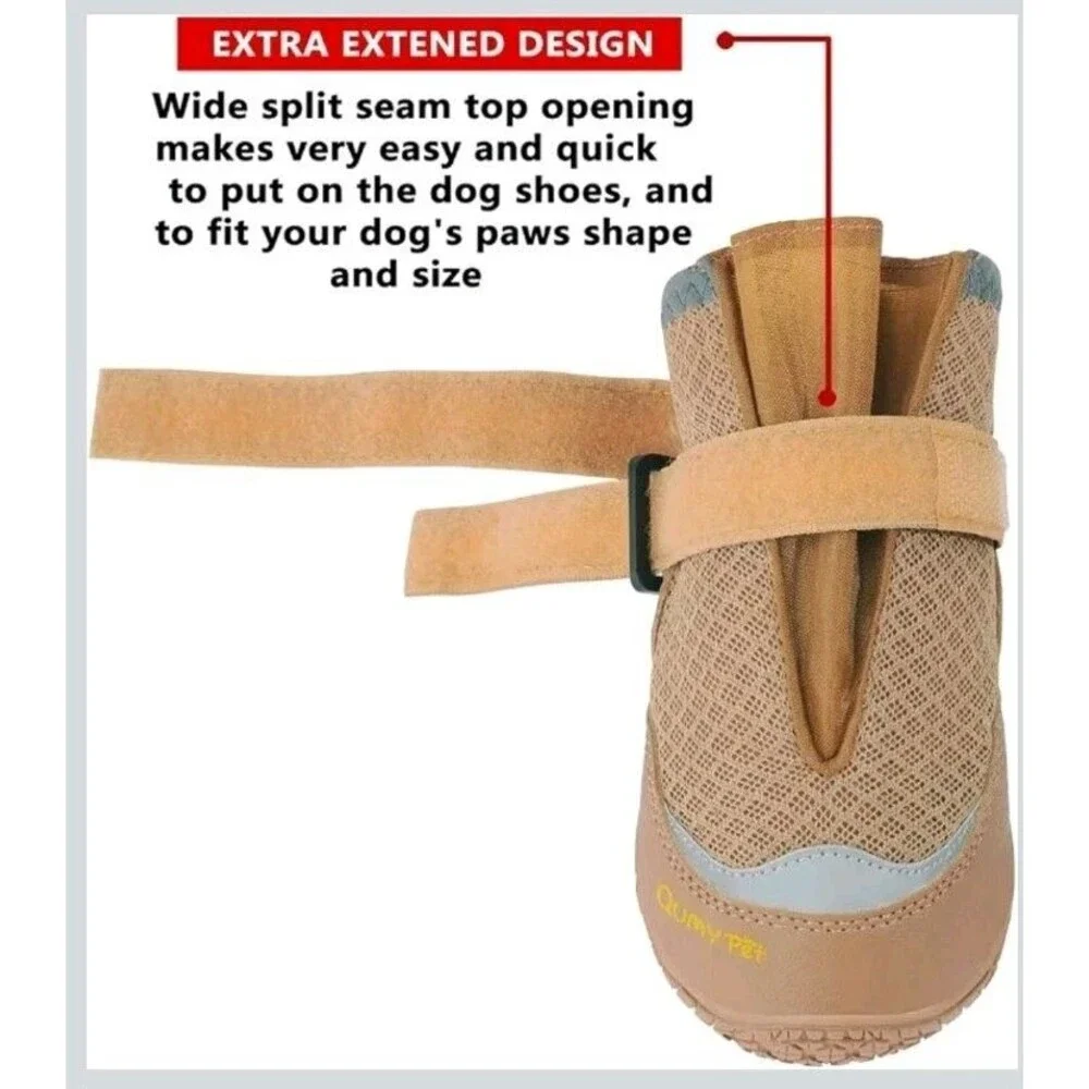QUMY 4PCS Dog Boots for Large Dogs, Paw Protectors for Hot Pavement (Khaki, 6)
